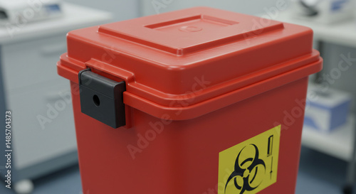 A Red Sharps Container Used for the Disposal of Medical Waste Found in a Clinic