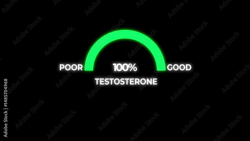 Testosterone level metering. Testosterone hormone speedometer, indicators.Testosterone Level Meter, measuring scale. Hormone Testosterone speedometer indicator.