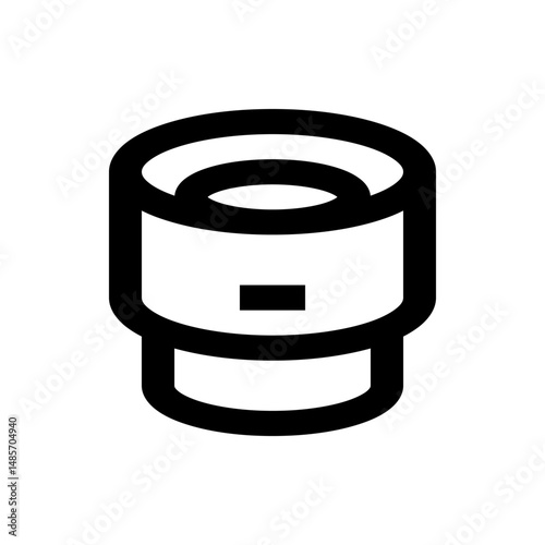 Illustration of a cylindrical camera lens with a small rectangular detail in the middle section view