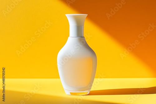 White vase stands against yellow backdrop