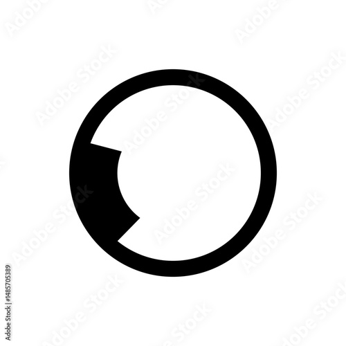 A black circle with a partial cutout on the left side creating a geometric shape within the circle design