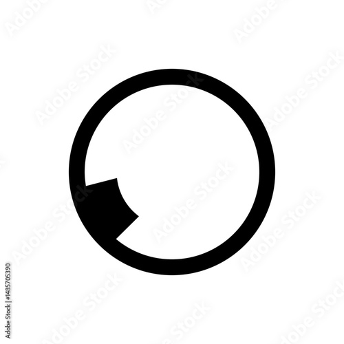 A simple black circle with a section cut out creating a partial opening on a white background plain design