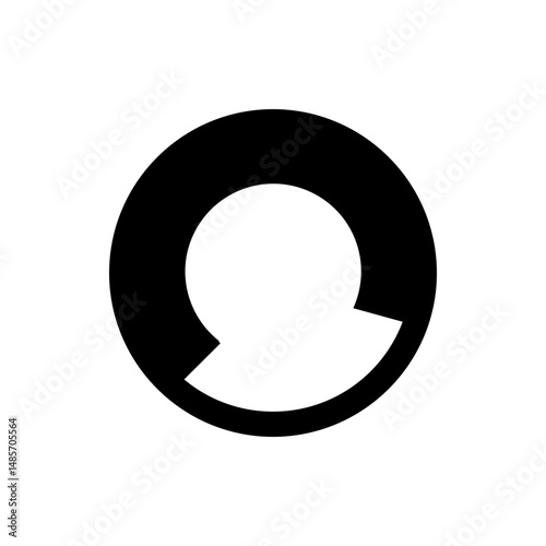 A black circular shape with a partial white circle offset inside creating a dynamic visual effect shape