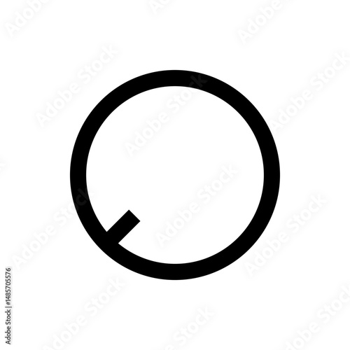 A black circle with a small line intersecting the circle on the bottom left side of the image shown here