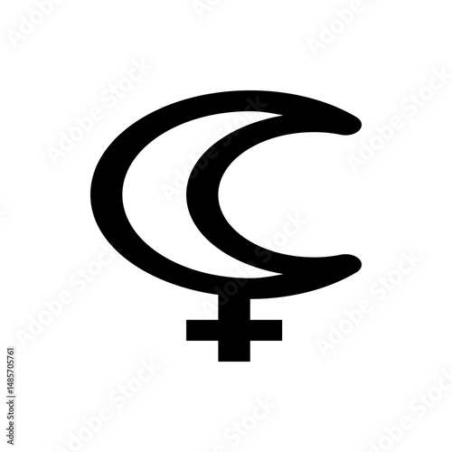 Black outline of crescent moon symbol with cross below representing the planet venus or the goddess ishtar