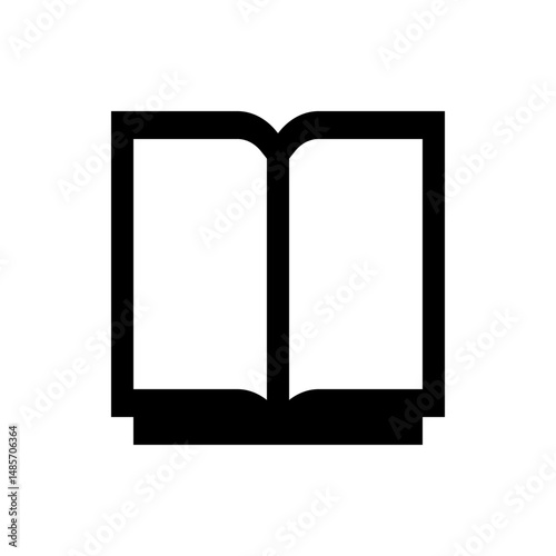 Illustration of an open book with blank pages and a black outline on a white background in simple style