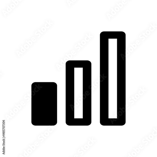 Vertical bar graph showing an upward trend with three bars of increasing height and rounded edges