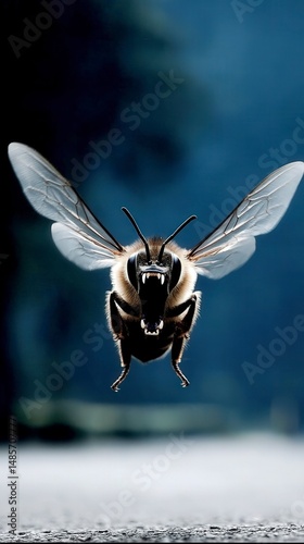 Frontal view of bee with detailed, fierce expression photo
