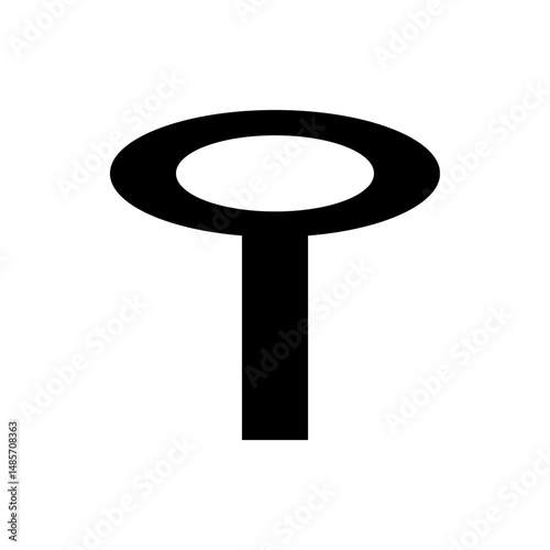 Illustration of a simple lollipop shape with a circular head and a straight stick in black and white colors