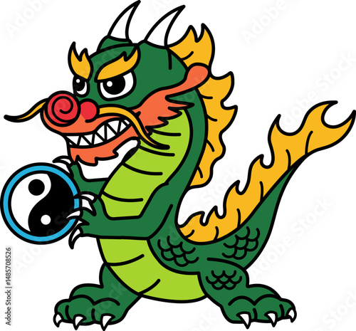 dragon holding a yin yang symbol ball