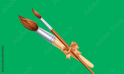 A simplistic illustration of a paintbrush with red paint on a green background