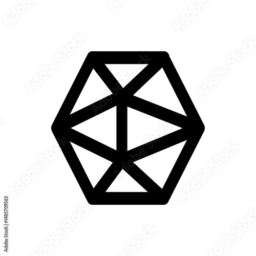 Geometric shape of a hexagon containing intersecting lines forming triangles inside the hexagon outline design