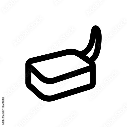 Illustration of a rectangular box with a curved handle attached to the top right side of the box design