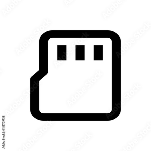 Illustration of a micro sd card with three small rectangles at the top in a simple black and white style