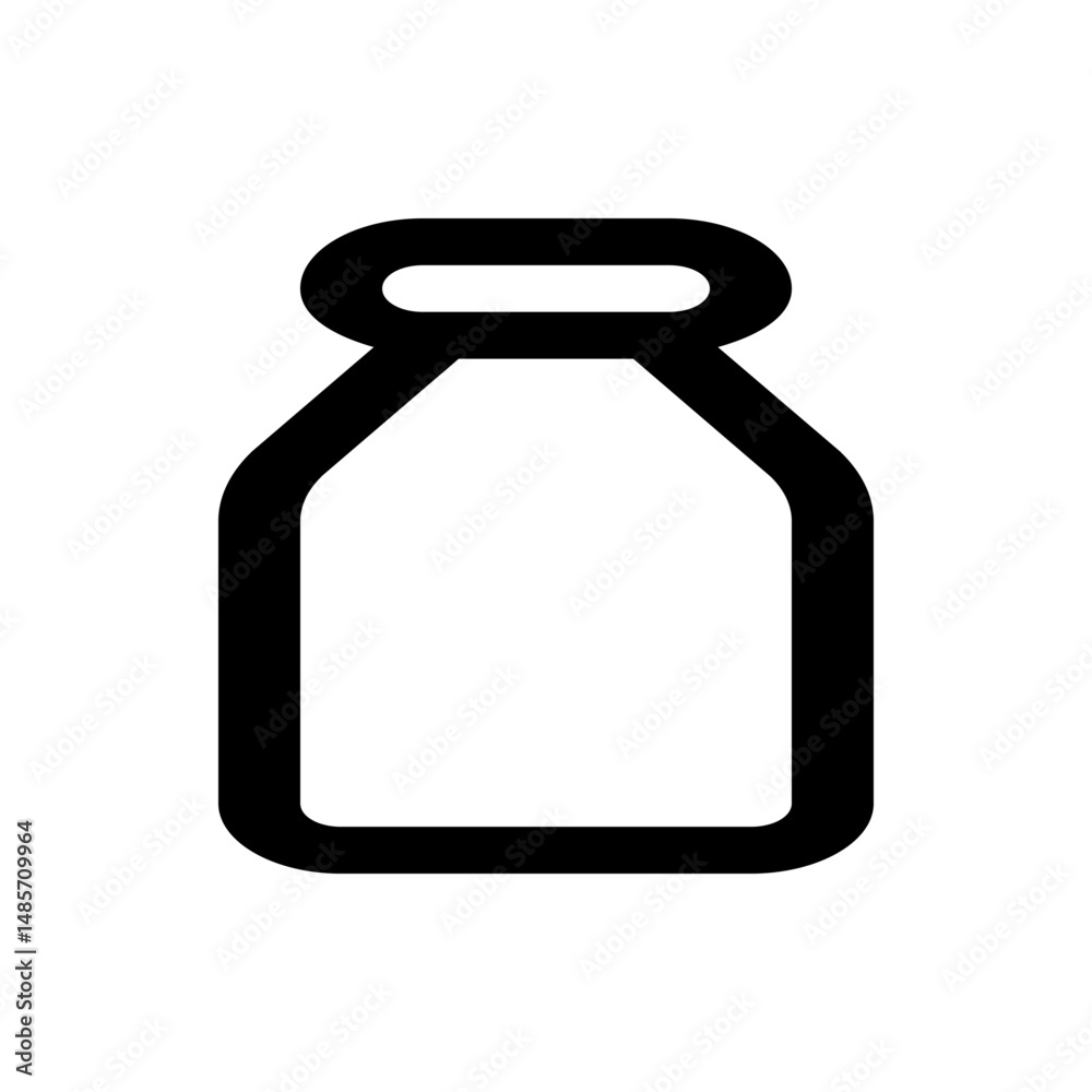 Illustration of a simple black outlined bottle with a narrow neck and rounded rectangular body shape design