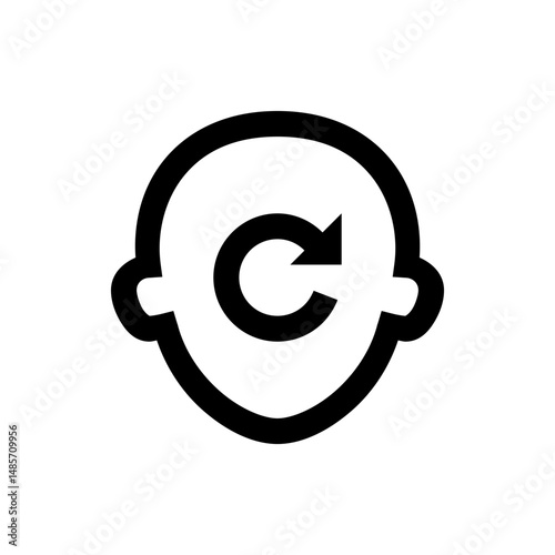 Outline of a head with an arrow rotating clockwise inside the head representing refresh or reload process