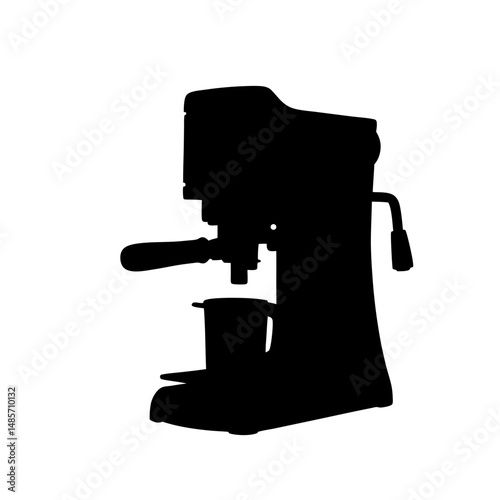 Black silhouette of espresso machine for coffee brewing and preparation in kitchen appliance