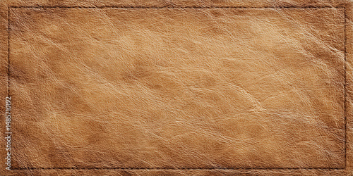 Soft brown leather texture with stitched border, showing natural grain and wrinkles, perfect for elegant vintage design background photo