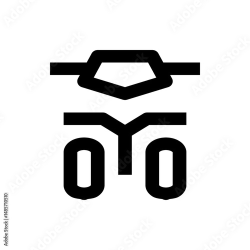 A stylized black and white drawing of a motorcycle with a geometric design for the handlebars and wheels