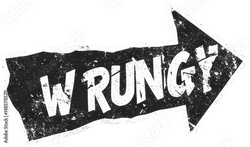 Bold grungy arrow sign with distressed text, suitable for edgy web design or promotional materials.