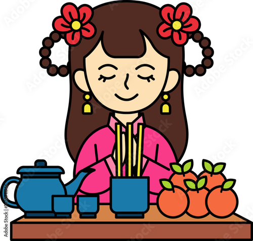 Chinese woman worshiping ancestors
