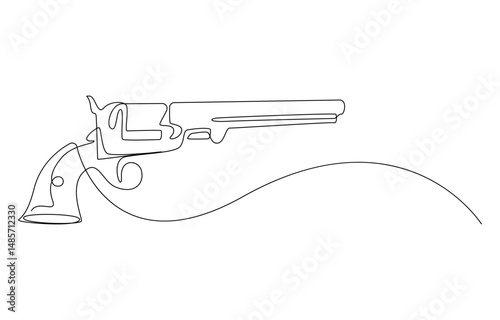 Revolver vector illustration continuous one line drawing, Continuous line art drawing of gun. One line drawing hand holding the pistol. Vector illustration