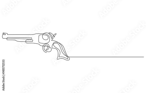 Revolver vector illustration continuous one line drawing, Continuous line art drawing of gun. One line drawing hand holding the pistol. Vector illustration