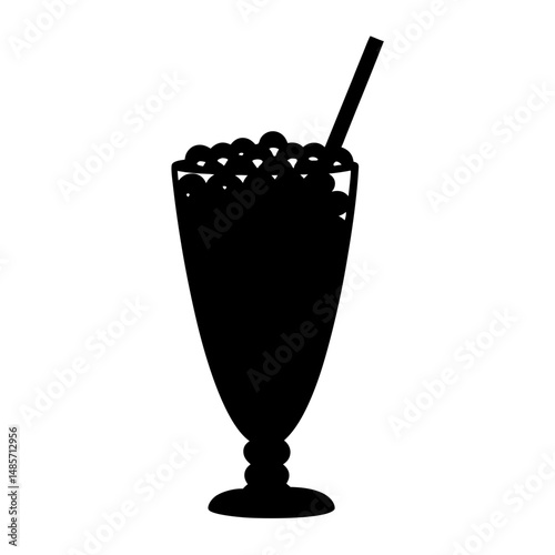 Black silhouette of boba tea drink with straw, refreshing milk tea beverage vector graphic illustration