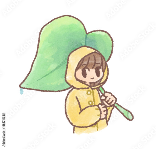 葉っぱの傘をさしている人のイラスト