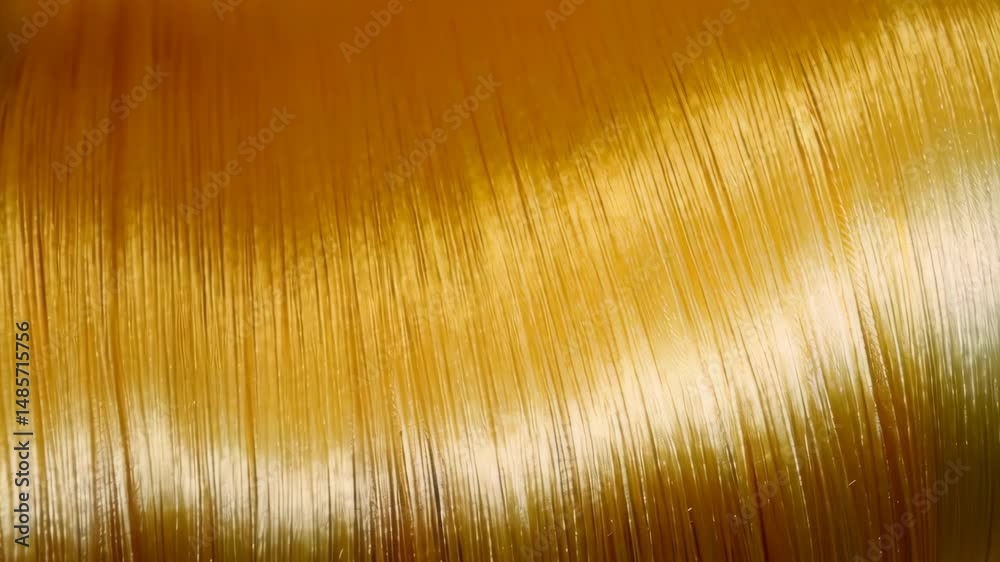 Close up of woven golden threads showcasing their texture and bright yellow color, beside a handmade basket, artisan craftsmanship