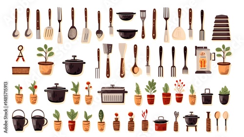Professional Culinary Symbols Set with Kitchen Utensils and Cooking Tools