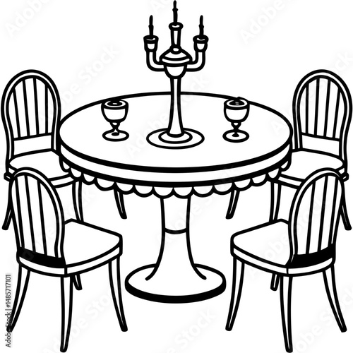 Marble Dining Table & Luxury Chairs – Silhouette Vector