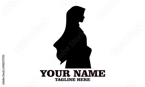 Silhouette of woman wearing hijab in side profile on isolated white background minimalistic style. Culture concept, woman wearing hijab vector illustration and woman wearing hijab logo icon