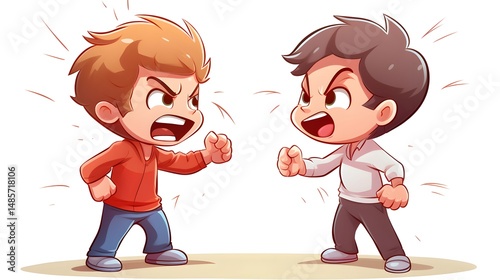 Colorful and Outlined Cartoon Children Arguing - Illustration for Educational Purposes