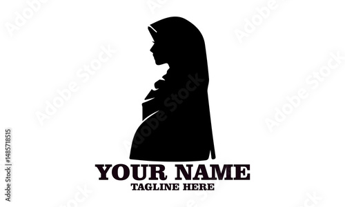 Silhouette of woman wearing hijab in side profile on isolated white background minimalistic style. Culture concept, woman wearing hijab vector illustration and woman wearing hijab logo icon