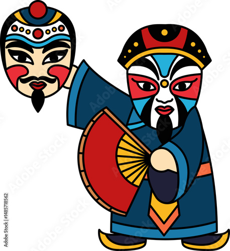 illustration of a chinese face changing performance bian lian