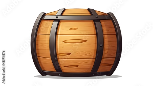 Detailed Wooden Barrel Vector Illustration Clipart Isolated on White Background