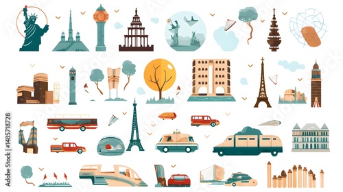 Professional World Travel Vector Set Collection Graphic Clipart for Projects