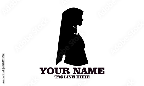 Silhouette of woman wearing hijab in side profile on isolated white background minimalistic style. Culture concept, woman wearing hijab vector illustration and woman wearing hijab logo icon