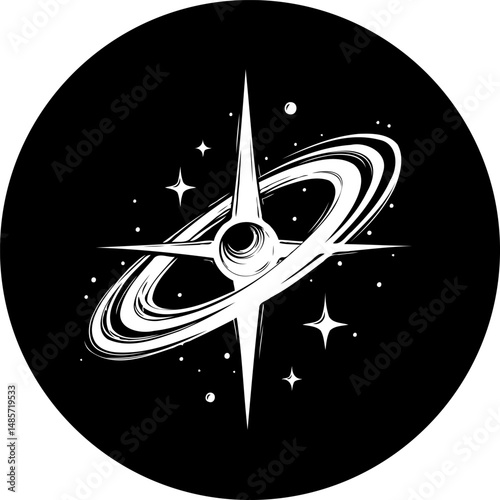 Abstract galactic representation with an astral celestial ring and starburst
