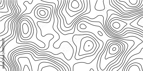 Generate a seamless abstract black and white topographic map pattern with irregular contour lines forming organic shapes, suitable for use as a background or texture."