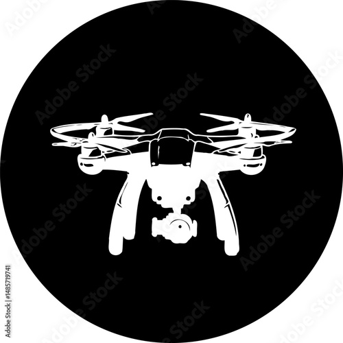 Monochrome Drone Silhouette Amidst Stark Circular Void, Illustrating Aerial Technology