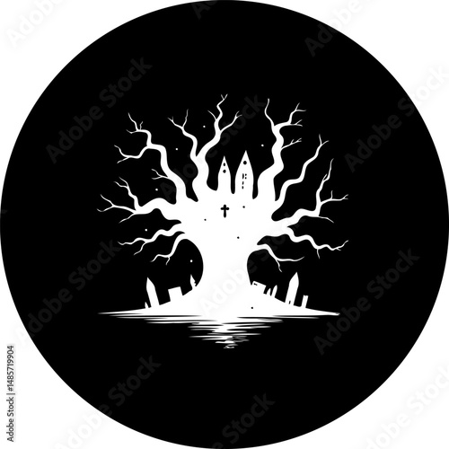 Spooky tree silhouette on a dark background evokes a mysterious atmosphere