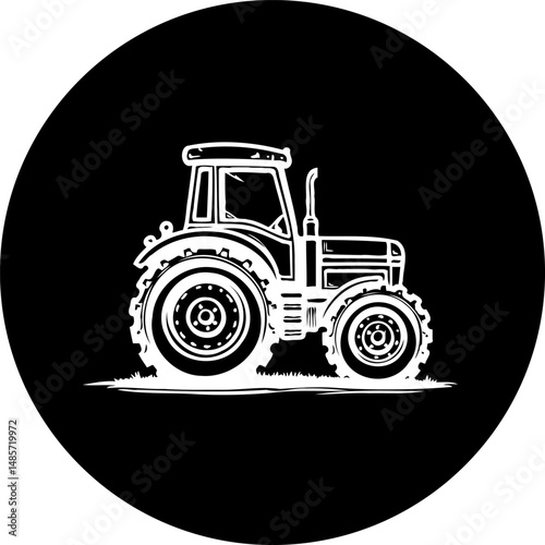 Monochrome Tractor Illustration with Bold Lines Symbolizing Agricultural Activities