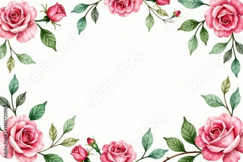 Delicate watercolor roses & leaves, repeating pattern, floral, illustration, summer