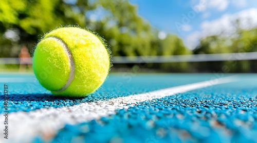 Tennis Ball on Blue Court photo