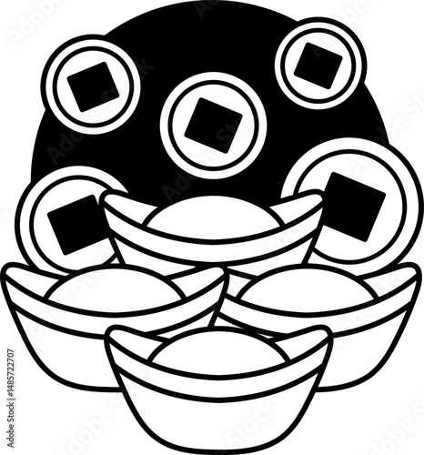 black and white isolate illustration of ancient chinese money