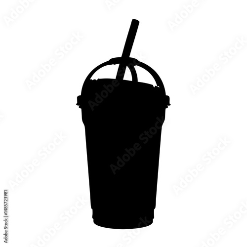 Black silhouette of iced coffee cup with straw vector graphic drink beverage design element cafe