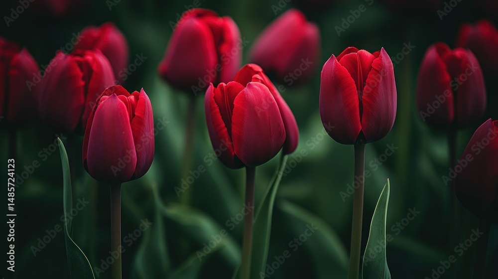 Fototapeta premium Deep crimson tulips in bloom