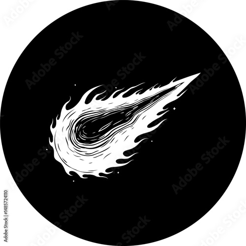 Stylized illustration of a meteor with a dynamic tail on a dark background